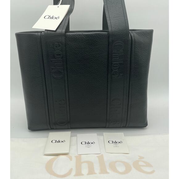 $2K NEW CHLOE LEATHER LOGO MEDIUM WOODY TOTE BAG PURSE AUTHENTIC NWT! - Picture 2 of 16